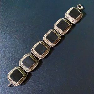 Vintage Silver & Black Distressed Bracelet 7 1/4"